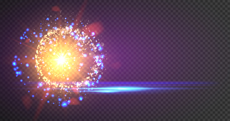 Goold glitter particles background effect. Light effect in an explosion on a black background.のイラスト素材
