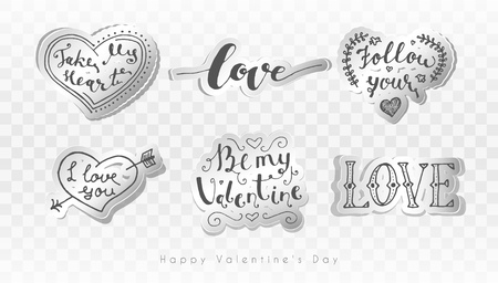 Letering romantic Valentine. Vector set holiday illustration on a transparent background. Happy Valentine's Dayのイラスト素材