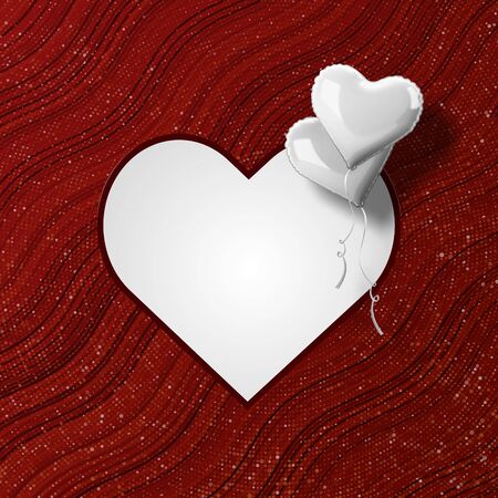 Vector illustration Happy Valentine's Day. Big white heart on a red waved background with two small heartshaped balloons. Place for your heart-shaped content.のイラスト素材