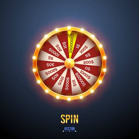 Vector illustration spinning fortune wheel. Online casino background. Realistic 3d lucky roulette.のイラスト素材
