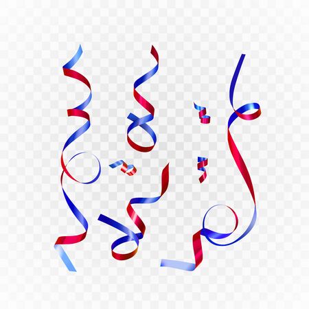 Realistic vector illustration of red and blue gift ribbons on a dark background. Design elements for your holiday content.のイラスト素材