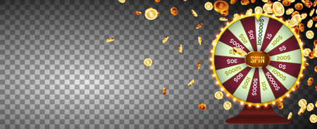 Vector illustration spinning fortune wheel. Realistic 3d lucky on transparent backgroundのイラスト素材