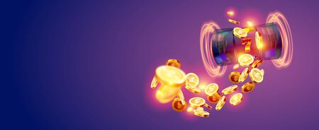The black slot machine wins the jackpot 777 on the background of an explosion of coins. Vector illustrationのイラスト素材