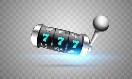 Vector illustration slot machine with lucky three sevens jackpot in realistic style on transparent backgroundのイラスト素材