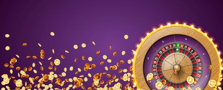 Vector illustration gambling roulette wheel isolated on coins explosion background. Realistic concept design for casinoのイラスト素材