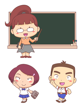 Cartoon characters of Kids and Teacher back to school.のイラスト素材