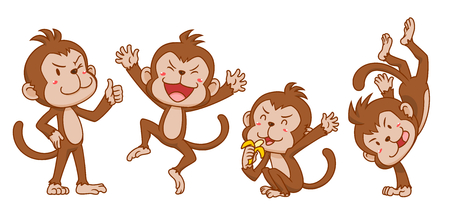 Set of cute cartoon monkeys in different poses.のイラスト素材