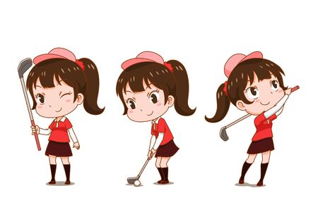 Cartoon character of girl playing golf.のイラスト素材