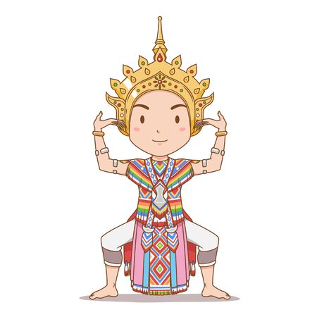 Cartoon character of traditional Thai dancer in Southern Thailand. Menorah dance.のイラスト素材