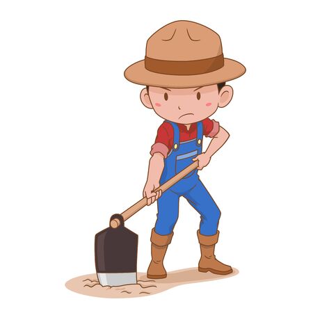 Cartoon character of farmer digging the ground.のイラスト素材