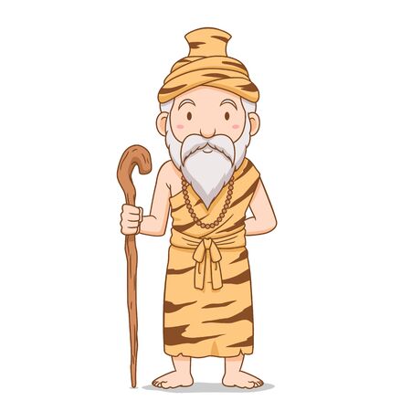 Cartoon character of old hermit holding staff.のイラスト素材