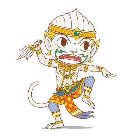 Cartoon character of Hanuman, king monkey character in Thailand's Rammakian epic.のイラスト素材