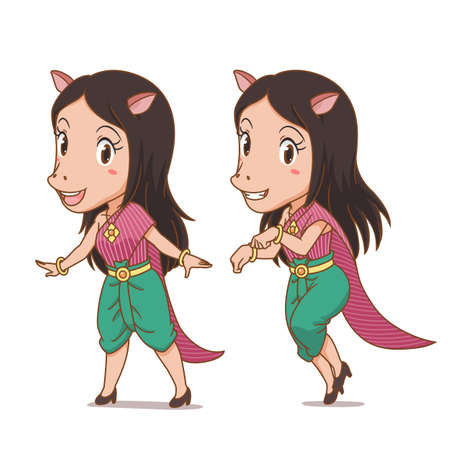 Cartoon character of Keaw, The horse-faced woman character in ancient folk tales of Thailand.のイラスト素材
