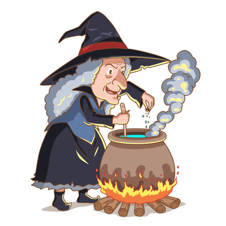 Cartoon character of old witch boiling poison.のイラスト素材