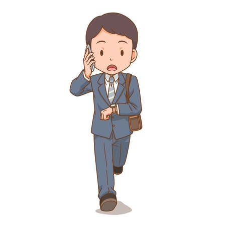 Cartoon character of businessman running in rush hour.のイラスト素材