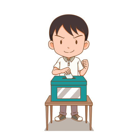 Cartoon character of a man casting a ballot.のイラスト素材
