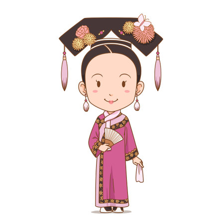 Cartoon character of Chinese girl in Qing dynasty costume.のイラスト素材
