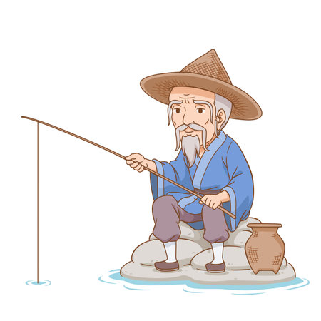 Cartoon character of ancient Chinese fisherman.のイラスト素材