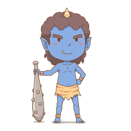 Cute cartoon of blue demon in Japanese folklore.のイラスト素材
