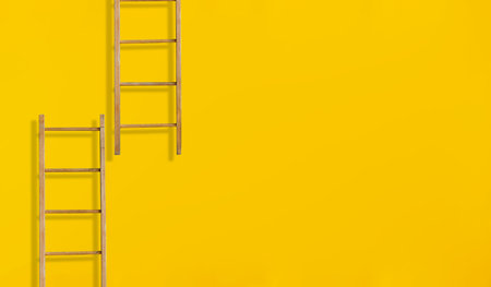 Wooden stairs go up to step further to success, business concept, retro styleの写真素材