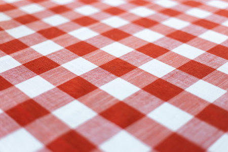 pattern of white cloth alternating red, Select focus in the center of the image and the surroundings will be blurredの写真素材