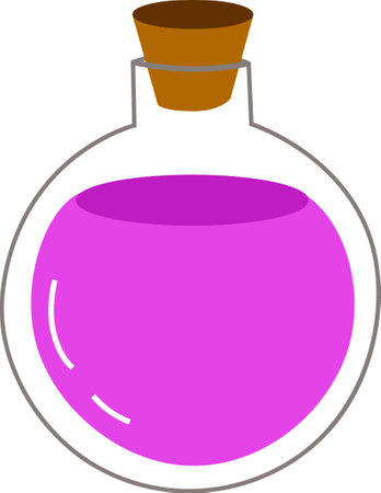 Illustration of cartoon flasks with potion. Game potion. Magic phials 2D game UI icon asset, magic bottles for witchcraft, cartoon elixir, love potion poison and antidote.のイラスト素材
