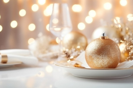 Christmas table place setting. Holidays backgroundの素材