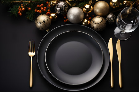 Christmas table place setting. Holidays backgroundの素材