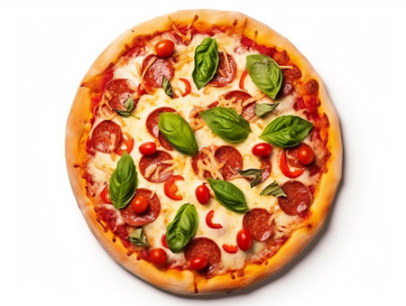 Fresh Homemade Italian Pizza Margherita with buffalo mozzarella and basilの素材