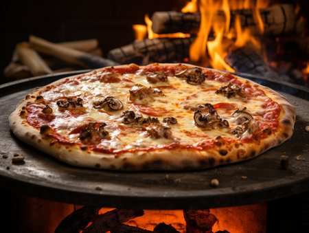 Fresh Homemade baked Italian Pizza at bake with fireの素材
