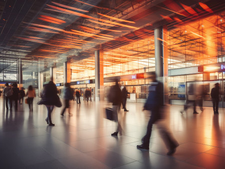People in motion on departure terminal of international airportの素材