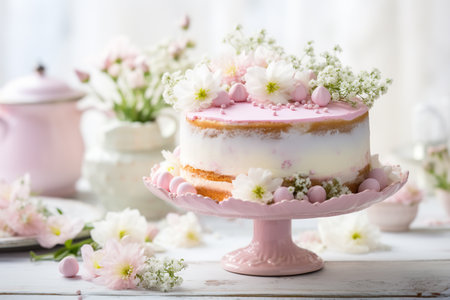 Beautiful table setting with spring flowers for Easter celebrationの素材