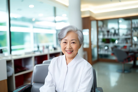 Professional senior Korean female cosmetologist at beauty salonの素材