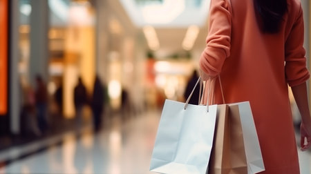 Woman in shopping. Happy woman with shopping bags enjoying in shopping on mallの素材