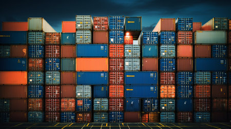 Shipping containers stacked at ports. Logistics of international container cargo shippingの素材