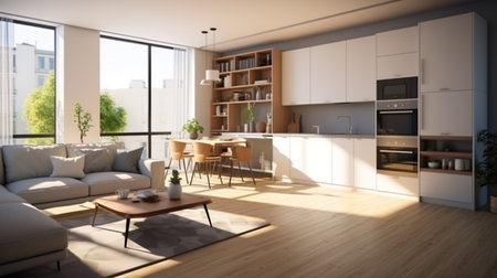 Cozy living room interior with stylish furniture on a new apartmentの素材