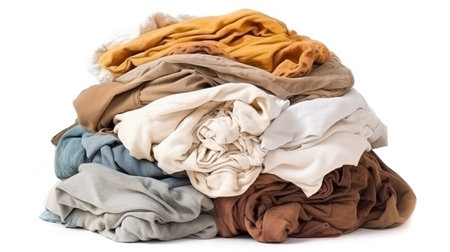 pile of dirty cloth laundry isolated on white backgroundの素材