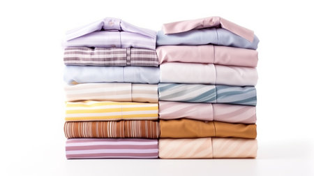 Stacked shirts. Folding clean after laundry collection set isolated on whiteの素材