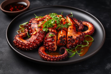 Grilled Galician octopus leg with sauceの素材