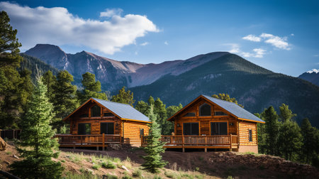 old wooden hut cabin in mountain alps at rural fall landscapeの素材