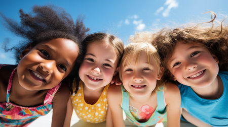 Portrait Of Multi-Cultural Children Hanging Out With Friends In Countryside Togetherの素材