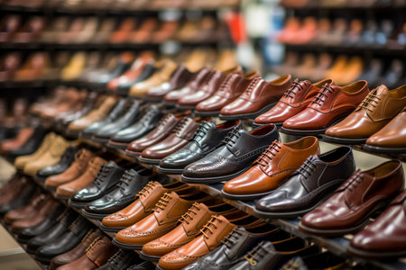 Leather shoes were lined up on the store shelves. Men elegant shoes in a man boutique. Models sold at a discount.の素材