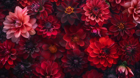 Bunch of colorful dahlia flowers. Springtime at the flower marketの素材