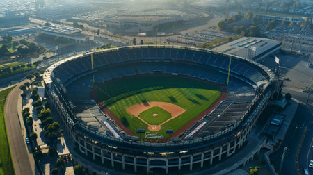stadium with illumination, green grassの写真素材