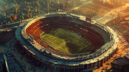 soccer stadium with illumination, green grass and night skyの写真素材