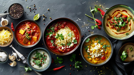 table with food, top viewの素材