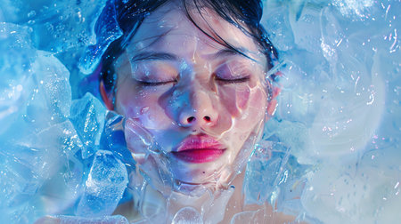 Young woman take iced bath at SPA. Healthy therapy conceptの素材