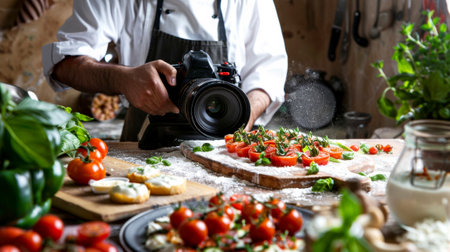 Photographer capturing food photosの素材