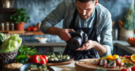 Photographer capturing food photosの素材