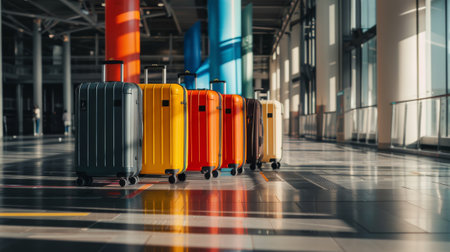 Baggage luggage on tape claim at airportの素材